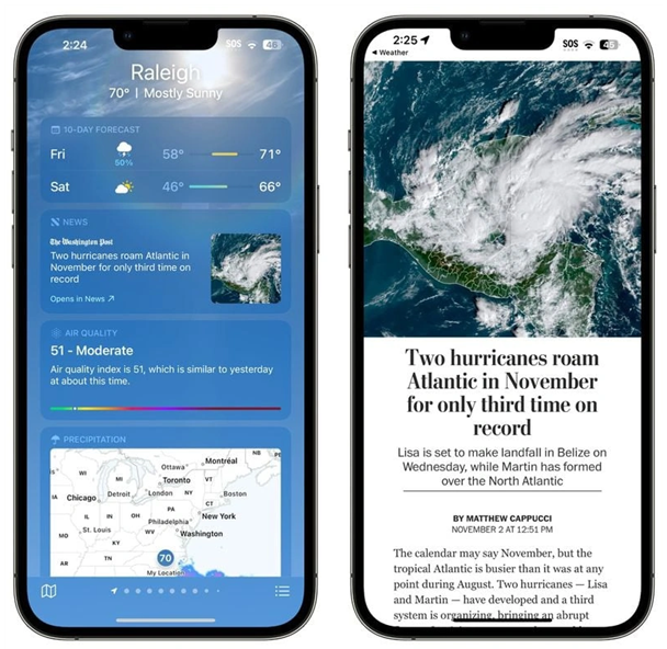 万州苹果14维修分享iPhone 14手机如何看天气时顺带看新闻 