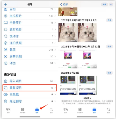 万州苹果手机维修分享iOS 16 中相册重复项目功能使用方法 